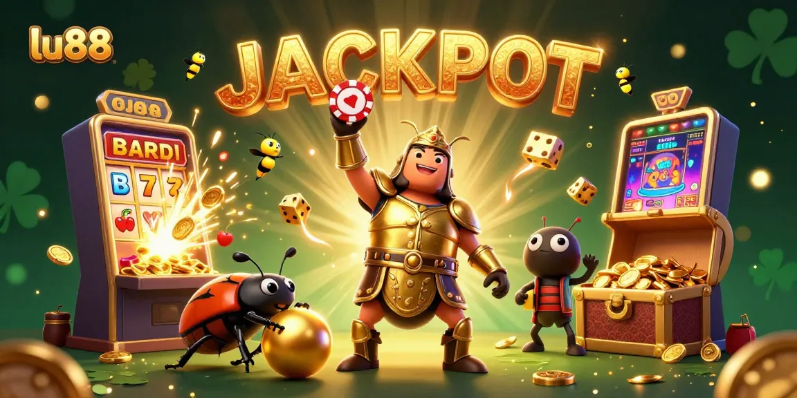 Experience the thrilling jackpot excitement at lu88 with our festive casino scene full of vibrant colors and animated characters.