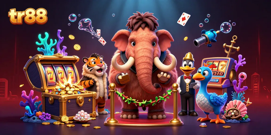Engage in thrilling casino action at tr88 with a vibrant scene of cartoon characters and dynamic gaming elements.