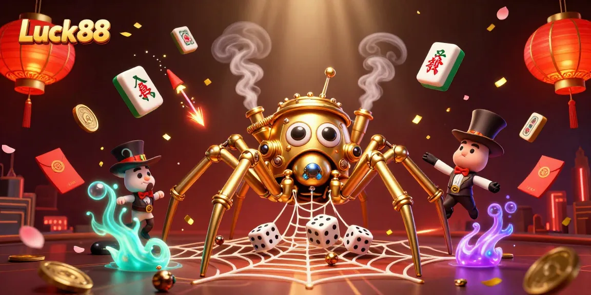Experience Luck88 through an engaging 3D illustration with intricate casino themes and vibrant elements.