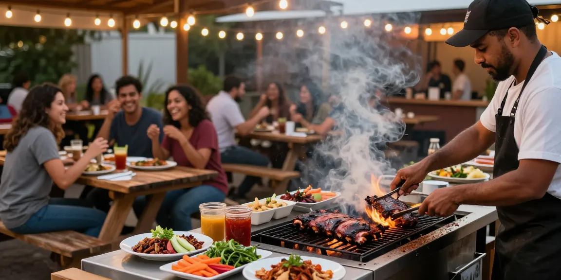 Suasana restoran BBQ dengan BOS88 sebagai jantung perekat antara hidangan lezat dan kenikmatan pelanggan.
