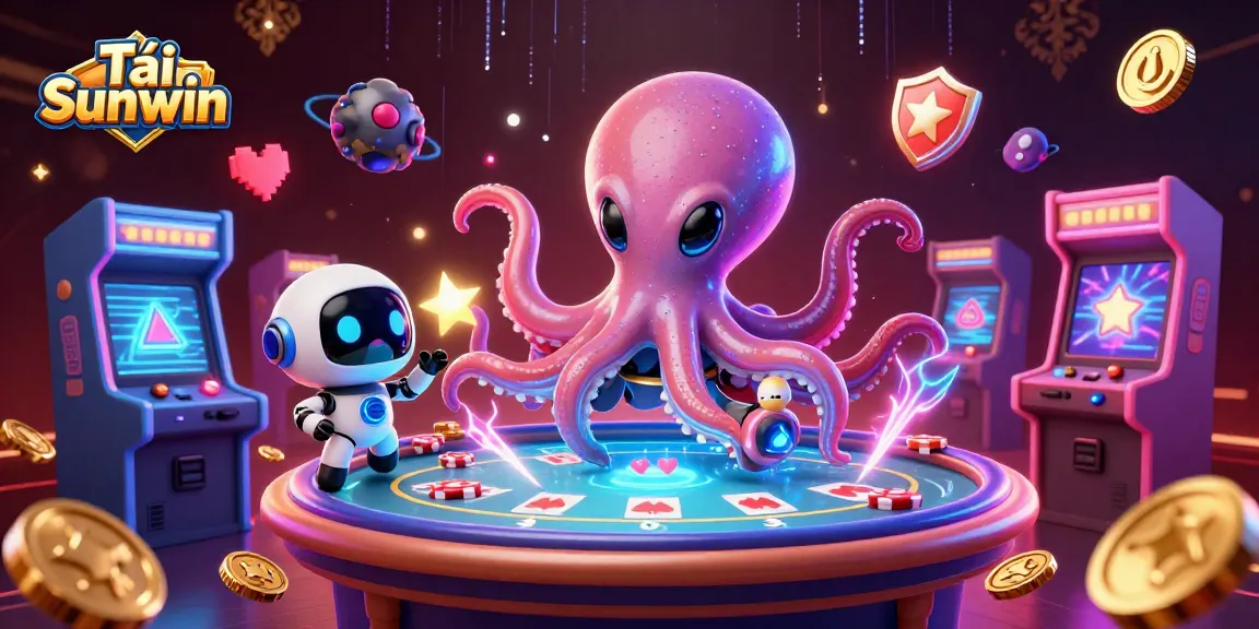 Tải Sunwin brings cosmic gaming with a 3D octopus at a holographic poker table.