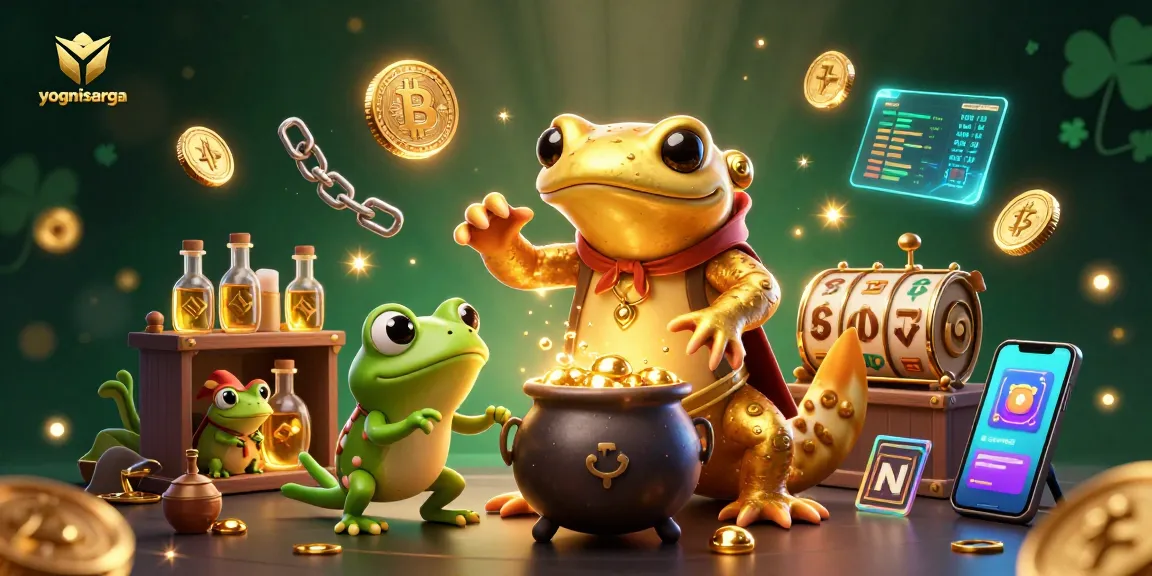 yognisarga showcases a magical alchemy scene with glowing coins and slot reels for gamblers