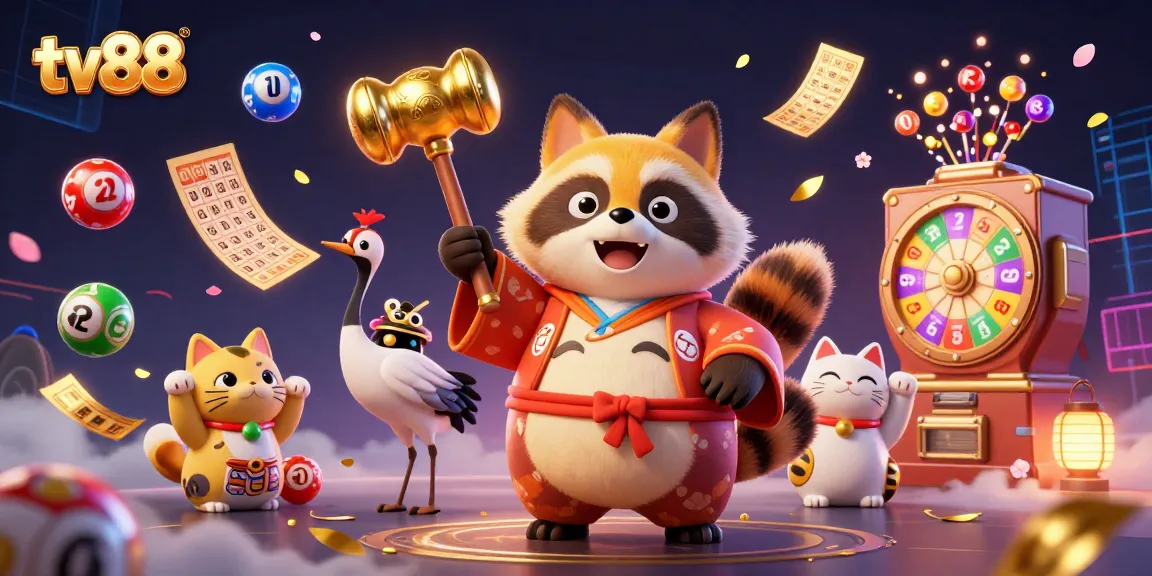 Engage with the dynamic world of tv88 through vibrant lottery and gaming illustration, featuring raccoon and samurai.