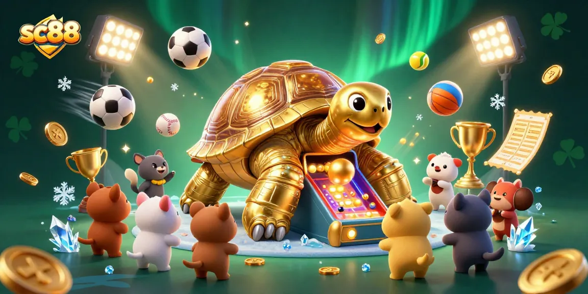 Experience thrilling bets with sc88 in this vibrant casino scene featuring a dynamic tortoise pinball machine.