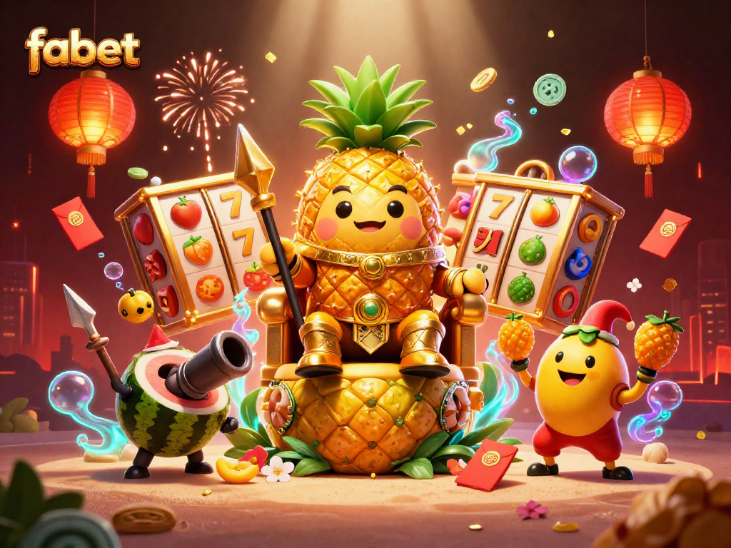 Experience the vibrant fabet casino scene with golden pineapple king and dynamic slot elements.