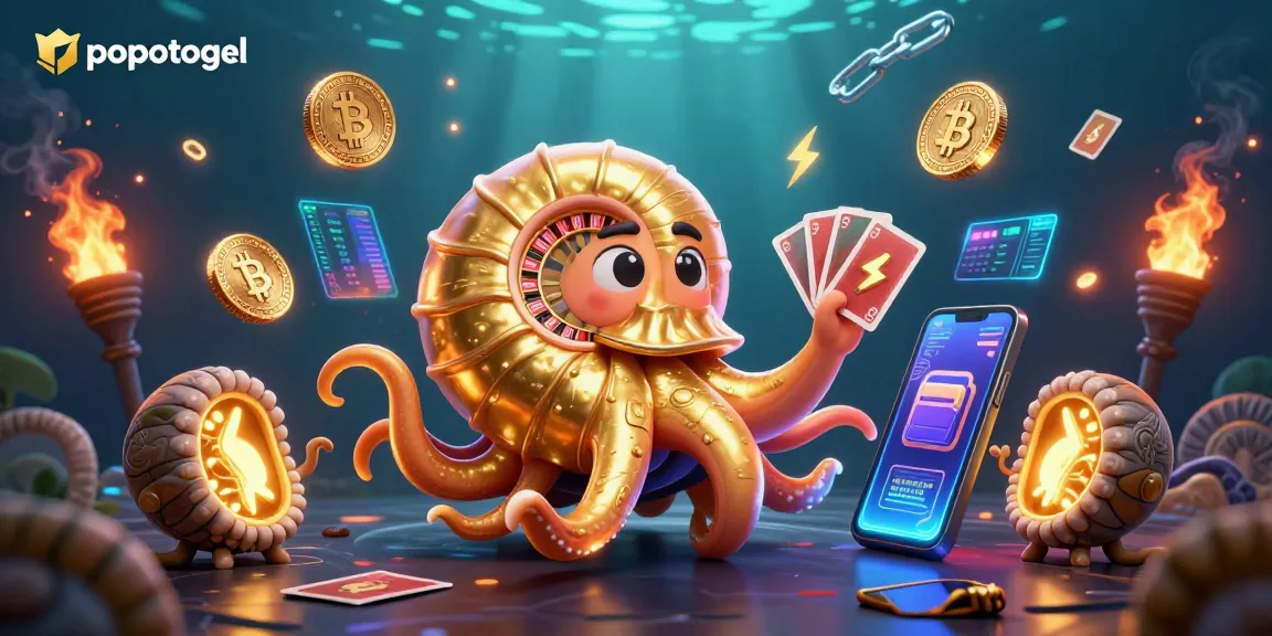 Experience the excitement of popotogel with dynamic 3D illustrations of casino elements and vibrant graphics.