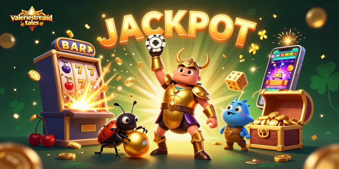 valeriesthreadtales showcases a victory scene with a hercules beetle lifting a poker chip amidst a jackpot explosion