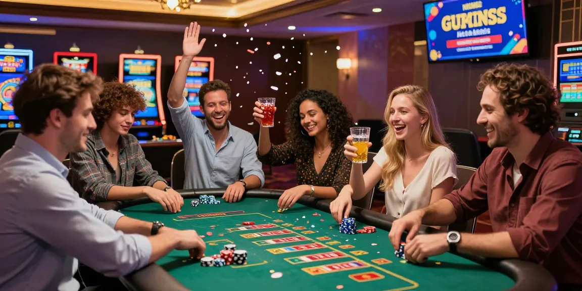Exciting atmosphere at a non gamstop casinos table game, featuring diverse players celebrating wins amidst vibrant decor and engaging promotions.