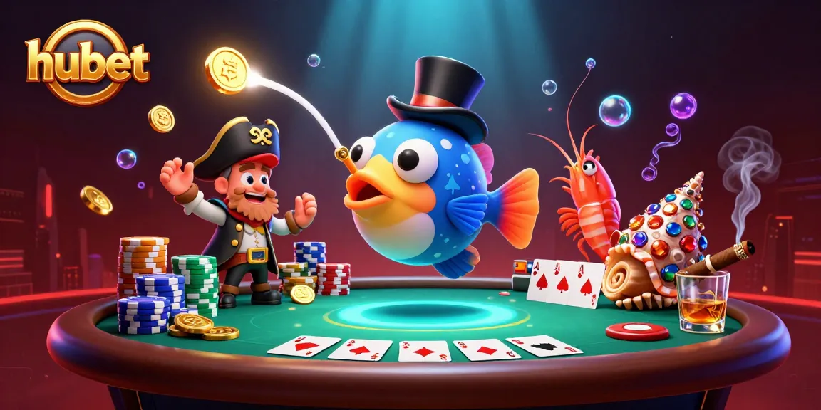 Engage with hubet's exciting casino scene featuring a glowing anglerfish, pirate shrimp, and gem shell snail.