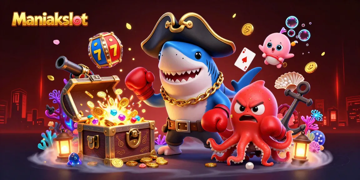 Join the excitement with Maniakslot as the pirate shark, pufferfish, and octopus dive into thrilling slots!