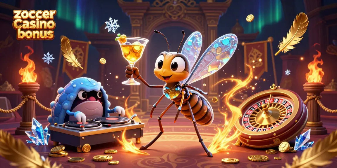 Experience the thrill of Zoccer Casino bonus with a vibrant 3D casino scene featuring animated characters.