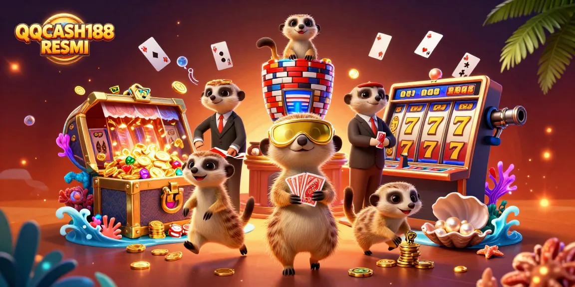 Experience thrilling gaming at QQCASH188 RESMI with vibrant meerkats orchestrating a casino adventure.