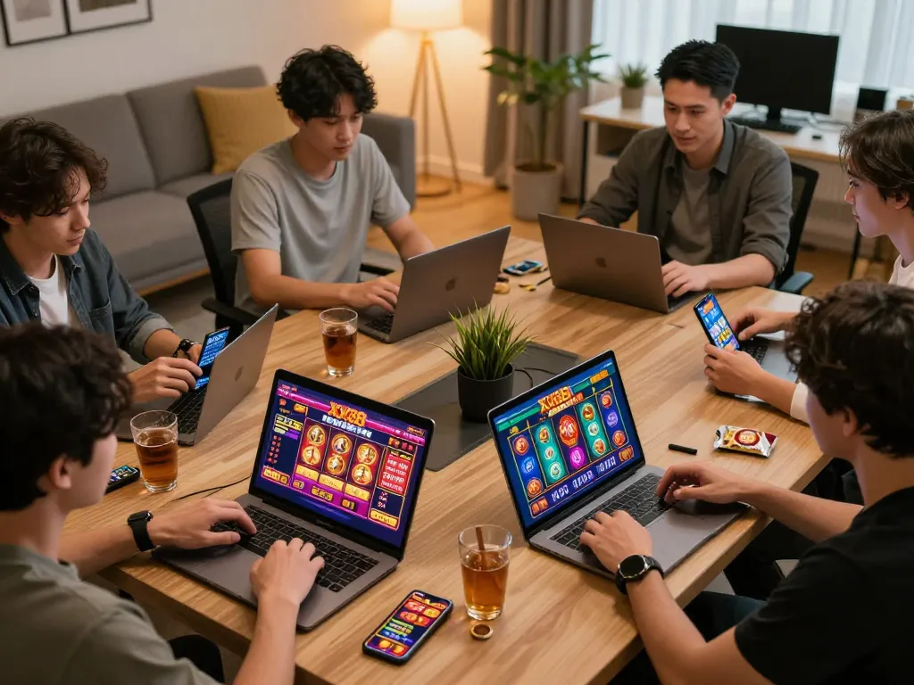 Players engaging in exciting online gambling at home with XX88 Asia's casino games and vibrant interface.