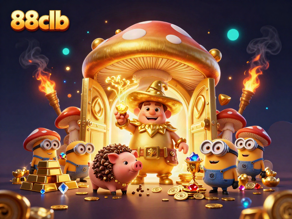 Engage in magical gold adventures with 88clb's whimsical 3D characters in a vibrant casino world.
