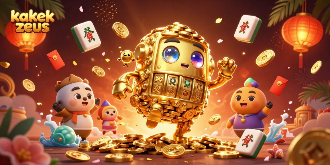 Spin the reels with kakek zeus in a vibrant 3D casino scene filled with dynamic symbols and festive elements.