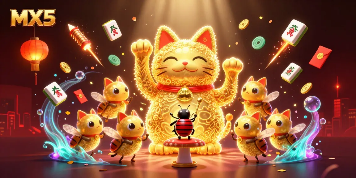 Engage with thrilling gameplay at MX5, featuring a vibrant lucky cat surrounded by casino symbols.