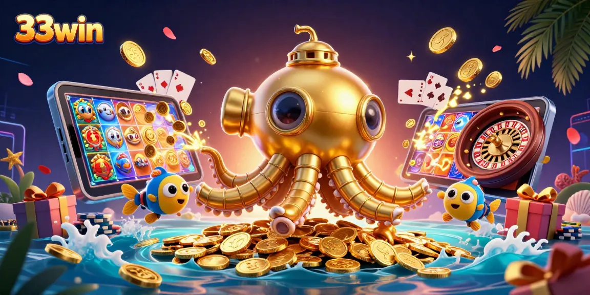 Win big with 33win in a vibrant 3D casino world filled with gold coins and games!