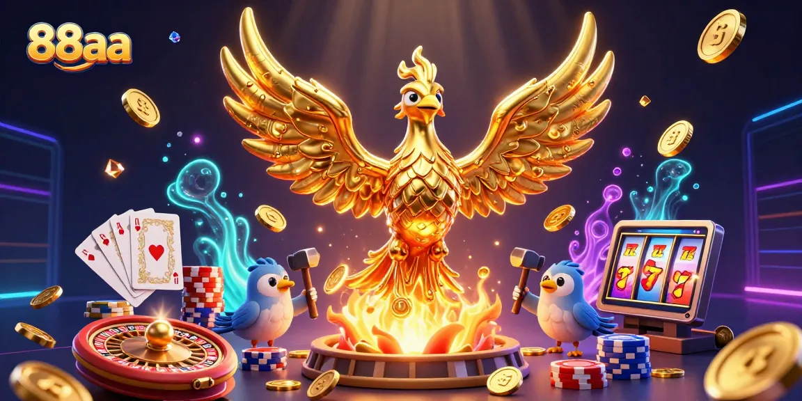 Experience the thrill of winning at 88aa with a dynamic online casino scene featuring golden coins and game elements.