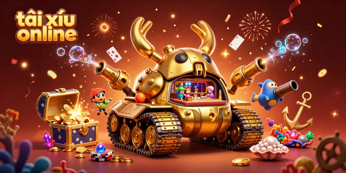 Tackle the excitement of tài xỉu online inside a vibrant 3D casino beetle tank filled with treasures.