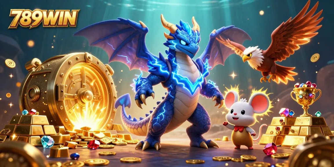 Engage with dynamic gaming at 789WIN, showcasing rich treasure elements and lively characters.