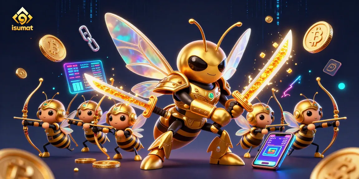 Engage with isumat's vibrant 3D illustration showcasing crypto-themed gaming excitement in a dynamic casino atmosphere.