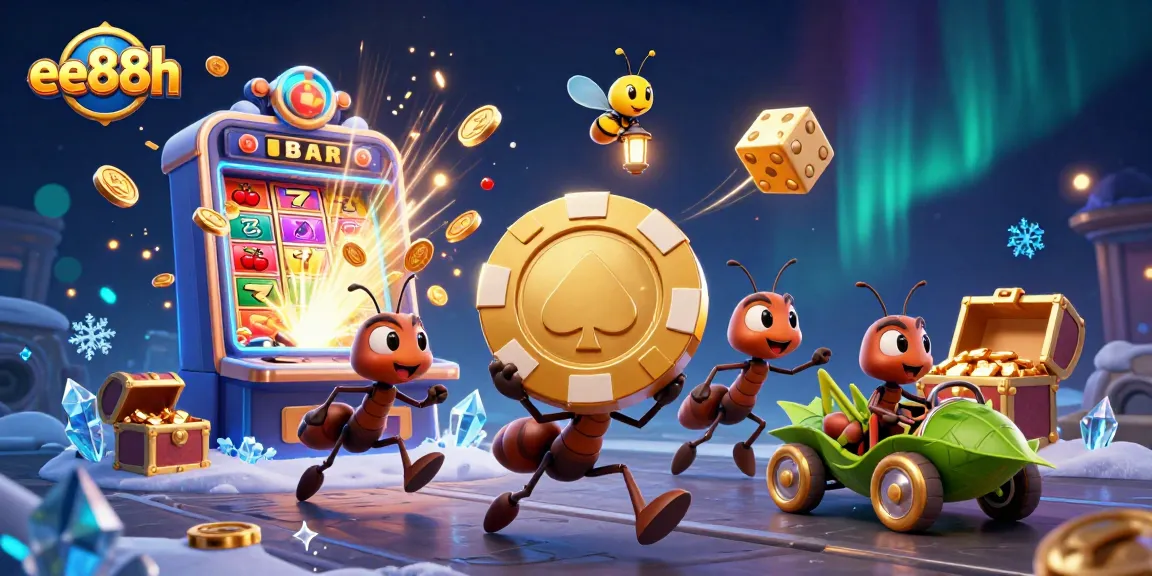 Experience the thrill of ee88h with an adventurous team of ants heisting a giant poker chip.
