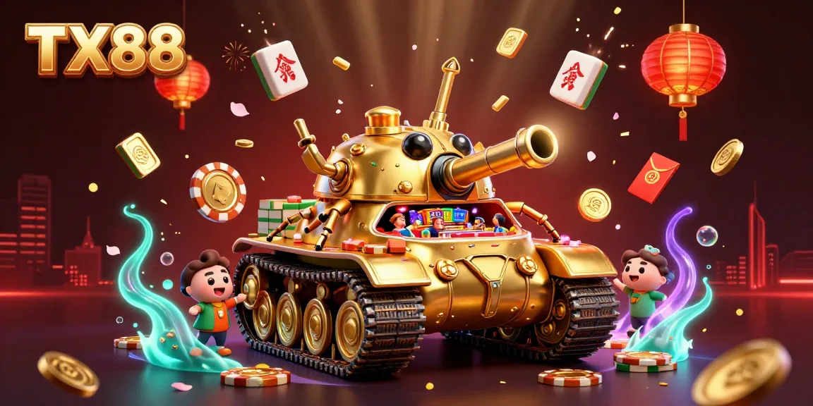 Experience the vibrancy of TX88 in this dynamic 3D casino illustration featuring a golden beetle tank.