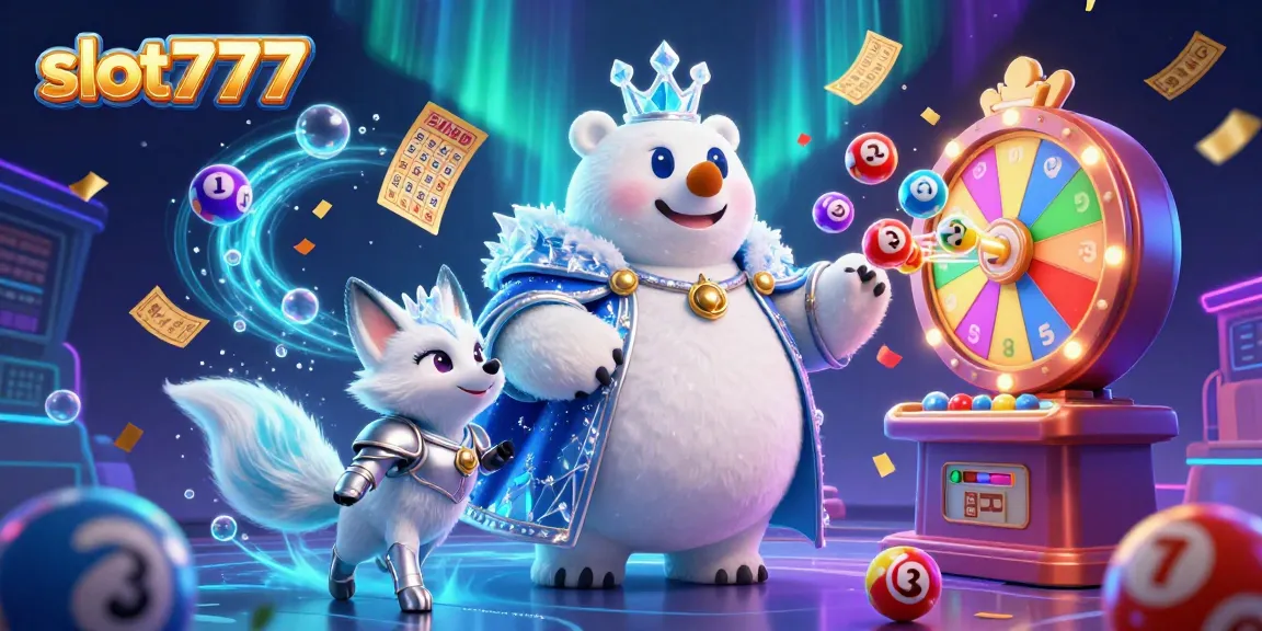 Experience excitement with slot777 in a vibrant 3D casino scene featuring colorful game elements.