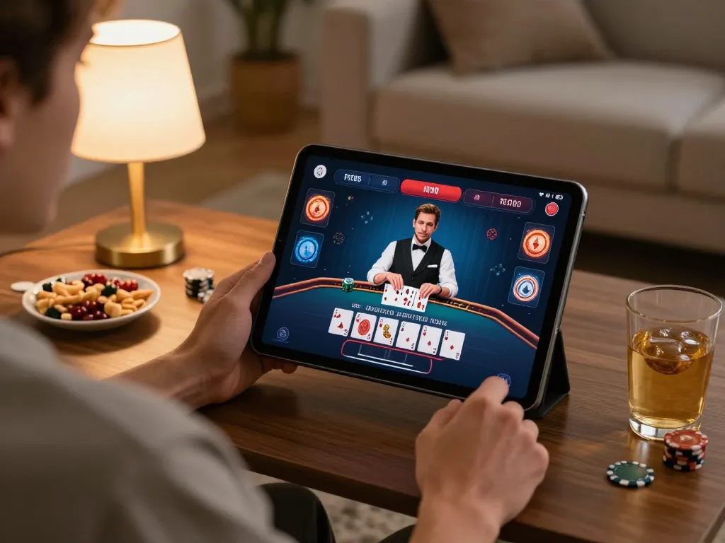 Play MM88 online blackjack on a tablet in a cozy home setting with engaging gameplay