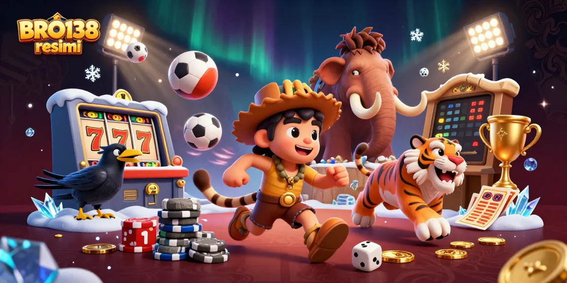 Engage with the thrilling dynamics of BRO138 resmi in a lively casino scene filled with vibrant slot reels and playful imagery.