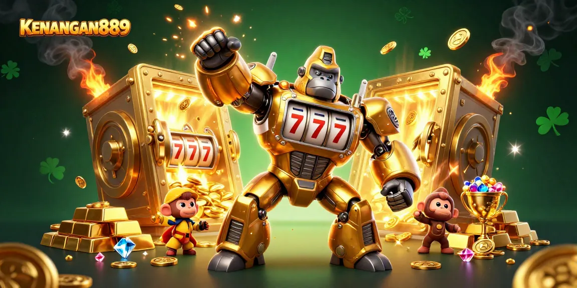 Experience unmatched excitement with KENANGAN889's vibrant 3D illustration featuring thrilling slot machines and rich treasure.