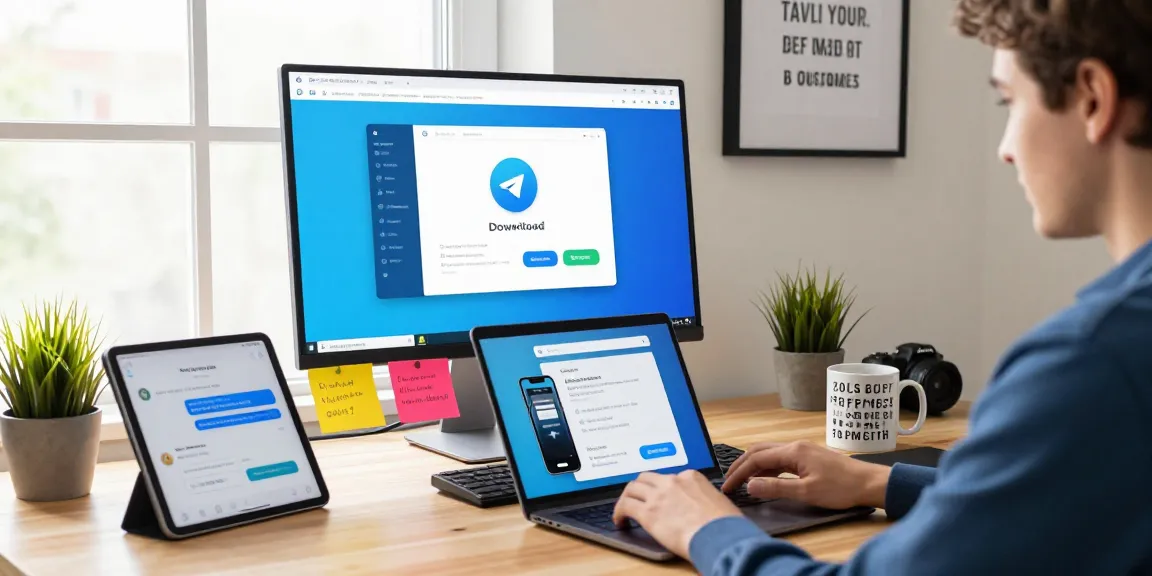 Explore Telegram Download options in a vibrant, tech-savvy workspace.