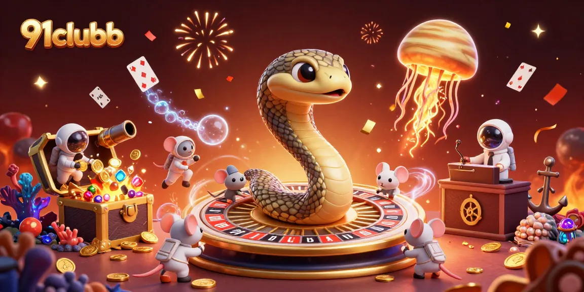 Experience gaming excitement with 91clubb in this vibrant 3D casino scene.