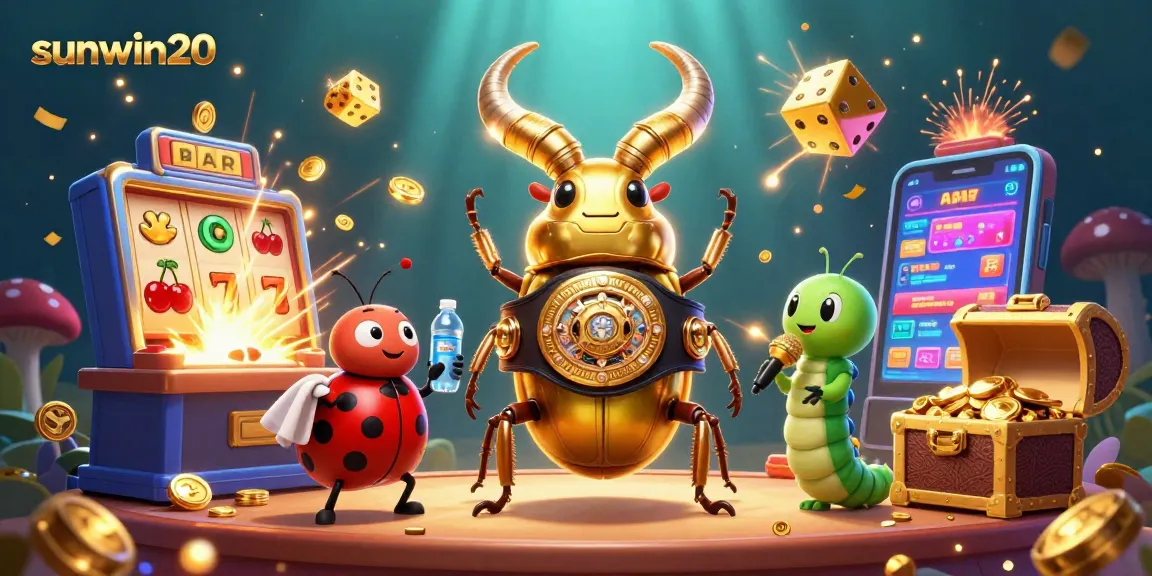 Engage the excitement of sunwin20 with a dynamic 3D casino scene featuring vibrant characters and game elements.