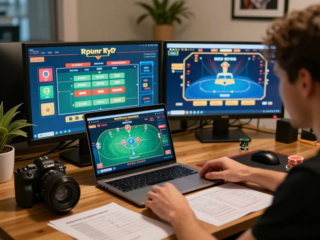 Ansprechendes Online-Gaming-Setup, das die Strategien von Immobilienmakler Frankfurt Preungesheim mit Poker-Gameplay in Aktion zeigt.