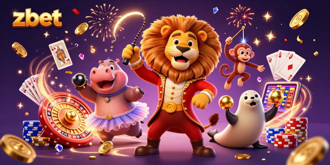 ZBET showcases a vibrant casino atmosphere with cartoon characters surrounded by golden winnings and excitement.