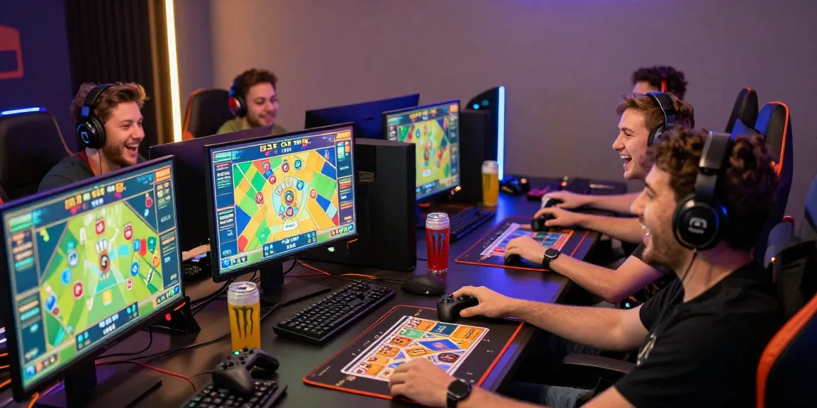 Teman-teman bersenang-senang saat bermain 68 game bài dalam suasana gaming yang ceria dan energik.