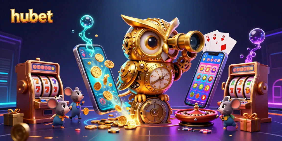Experience thrilling gameplay in hubet with slot reels, golden coins, and a whimsical 3D casino scene.