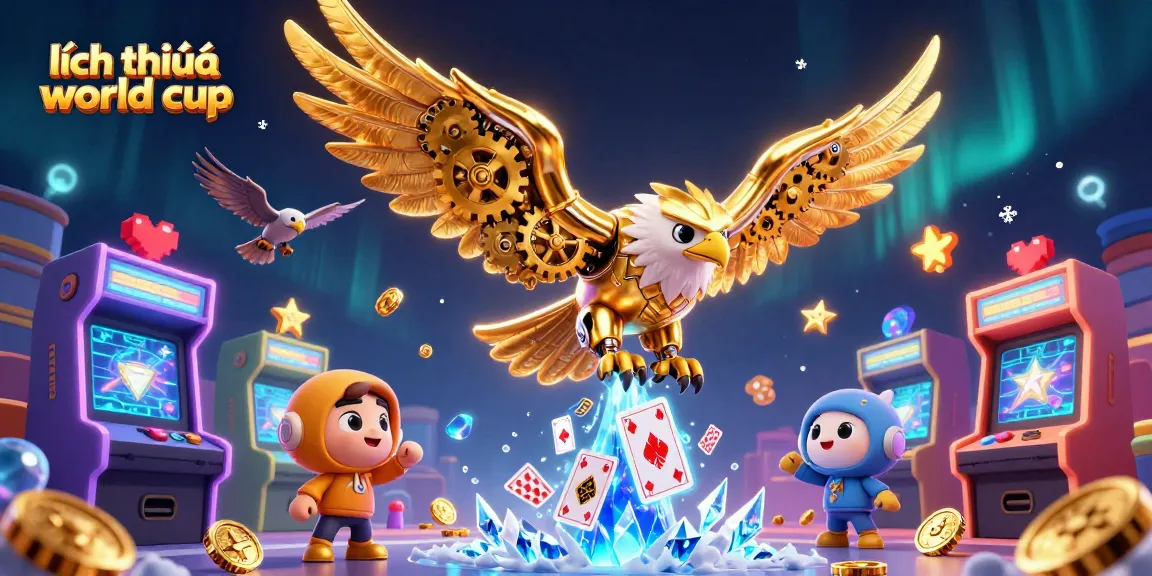 Engage with dynamic scenes of lịch thi đấu world cup featuring a cybernetic eagle amid holographic game elements.