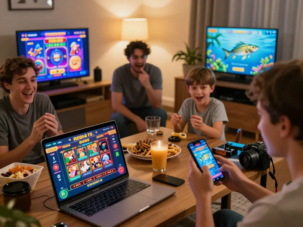 Exciting players enjoying games on RR88 com in a cozy living room atmosphere