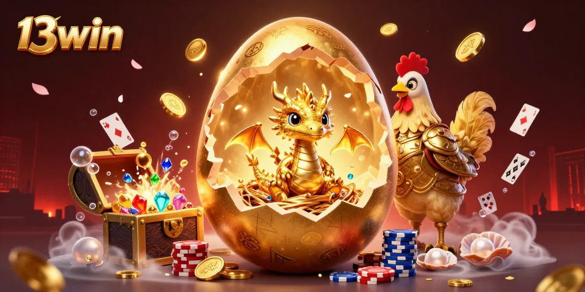Experience luck and winnings with 13win's vibrant casino adventure featuring a golden dragon.