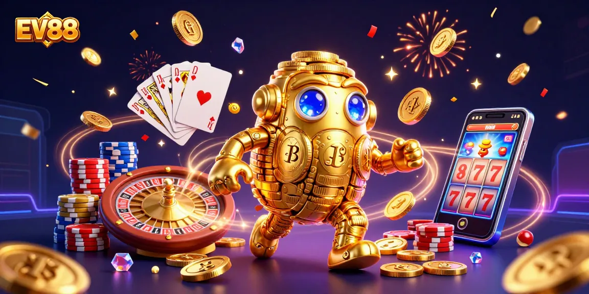Experience thrilling gameplay at EV88 with an intricate scene of golden golem and casino elements.