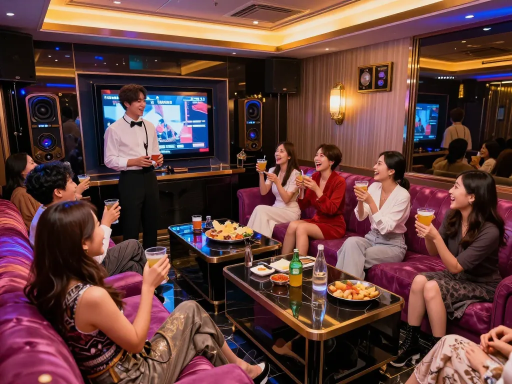 럭셔리한 환경에서 친구들과 음료를 즐기며 강남가라오케의 생기 넘치는 분위기를 탐험하세요.
