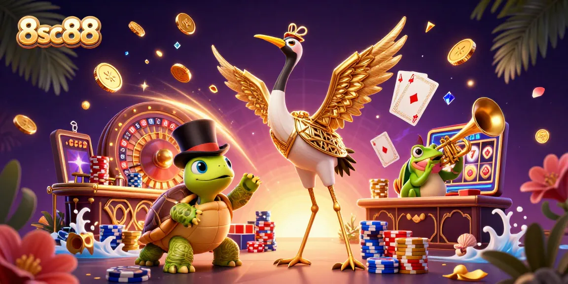 Experience the excitement of 8sc88 casino games with vibrant characters and dynamic gambling elements.
