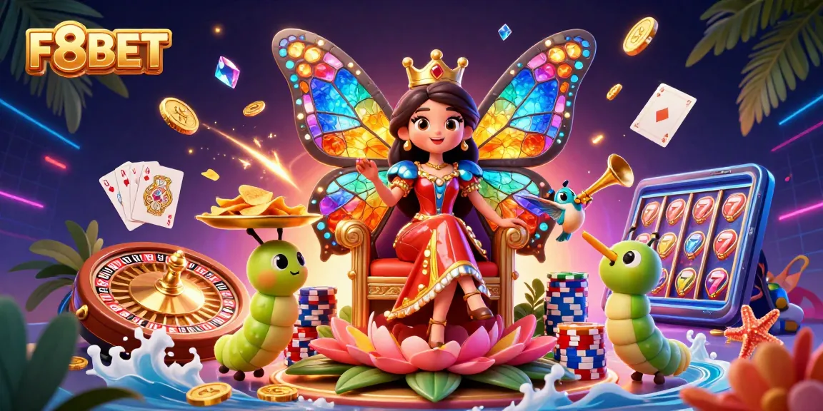 Enjoy a thrilling F8BET casino experience with vibrant 3D imagery and interactive elements in a lively setting.