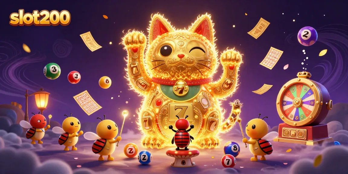Slot200 menghadirkan pengalaman bermain dengan simbol-simbol keberuntungan dalam ilustrasi kasino yang menarik.