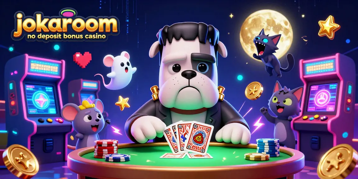 Experience the excitement of the jokaroom no deposit bonus casino with animated characters and glowing game elements.