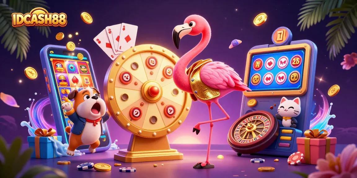 Spin and win at IDCASH88, featuring a vibrant game show scene with exciting characters and dynamic gaming elements.