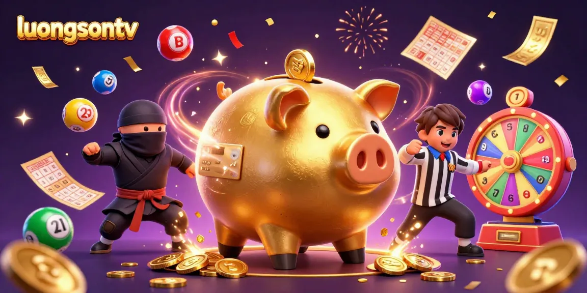Engage dynamically with luongsontv as vibrant lottery elements enhance this casino-themed illustration.