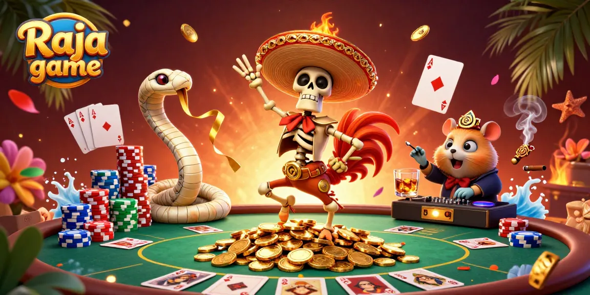 Engage with the thrilling Raja game experience featuring exciting characters dancing amidst a vibrant casino atmosphere.